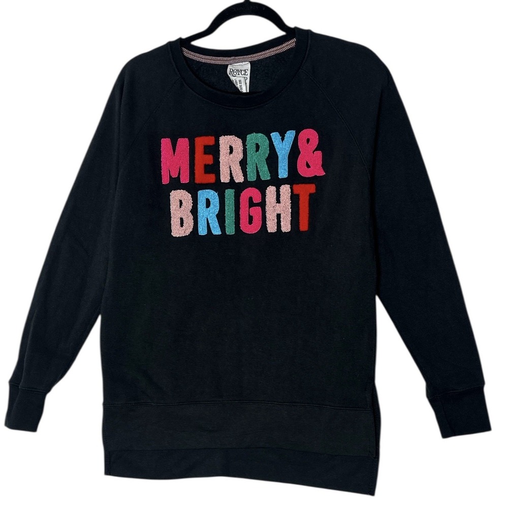 ROYCE BRAND MERRY & BRIGHT SWEATSHIRT top Women's Medium Holidays Christmas - Picture 2 of 8
